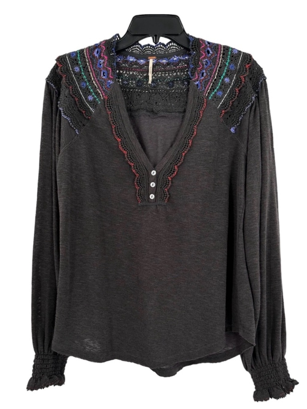 Free people women’s small Embroidered Lace peasant Top Hippie Festival folky